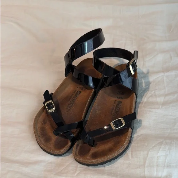 Birkenstock Black Gold Gloss Strappy Sandals 38 - Picture 1 of 5